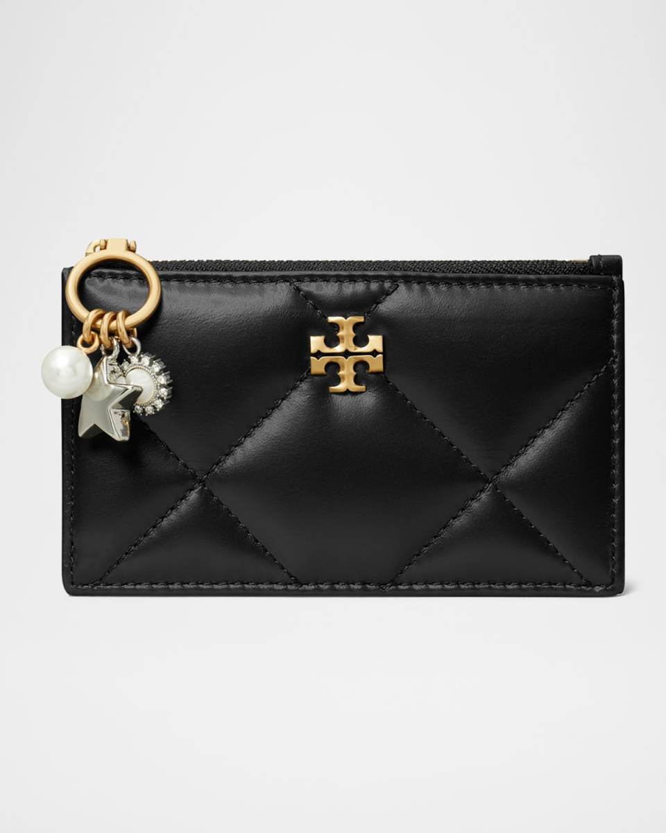 Kira Charm Quilted Leather Zip Card Case